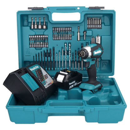 Makita DTD 153 RT1X1 Akku Schlagschrauber 18 V 170 Nm 1/4" Brushless + 1x Akku 5,0 Ah + Ladegerät + 74 tlg. Zubehörset + Koffer