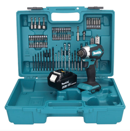 Makita DTD 153 G1X1 Akku Schlagschrauber 18 V 170 Nm 1/4" Brushless + 1x Akku 6,0 Ah + 74 tlg. Zubehörset + Koffer - ohne Ladegerät