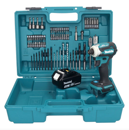 Makita DTD 171 T1X1 Akku Schlagschrauber 18 V 180 Nm 1/4" Brushless + 1x Akku 5,0 Ah + 74 tlg. Zubehörset + Koffer - ohne Ladegerät