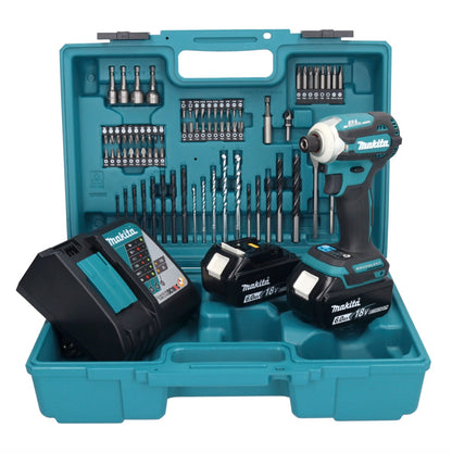 Makita DTD 171 RGX1 Akku Schlagschrauber 18 V 180 Nm 1/4" Brushless + 2x Akku 6,0 Ah + Ladegerät + 74 tlg. Zubehörset + Koffer