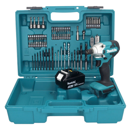 Makita DTD 156 T1X1 Akku Schlagschrauber 18 V 155 Nm 1/4" + 1x Akku 5,0 Ah + 74 tlg. Zubehörset + Koffer - ohne Ladegerät