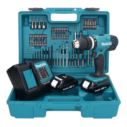 Makita DHP 453 SYX1 perceuse à percussion sans fil 18 V 42 Nm + 2 batteries 1,5 Ah + chargeur + jeu d'accessoires 74 pièces + mallette