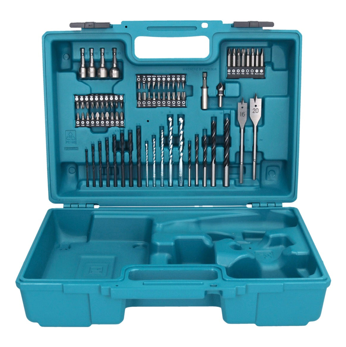 Makita DHP 484 SYX1W perceuse à percussion sans fil 18 V 54 Nm sans balais blanc + 2 batteries 1,5 Ah + chargeur + jeu d'accessoires 74 pièces + mallette