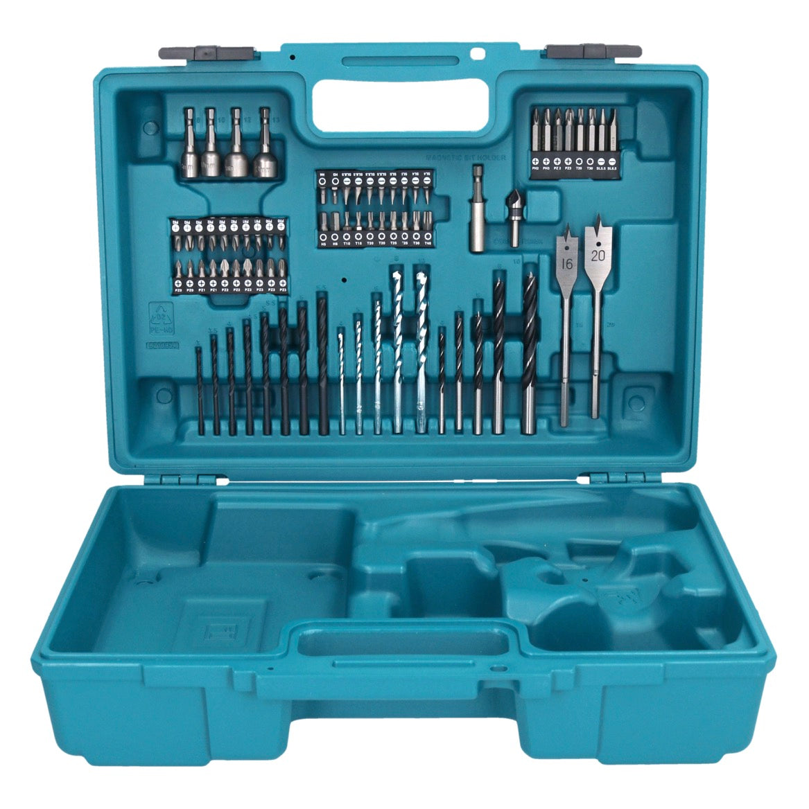 Makita DDF 484 SYX1 Akku Bohrschrauber 18 V 54 Nm + 2x Akku 1,5 Ah + Ladegerät + 74 tlg. Zubehörset + Koffer