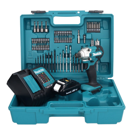 Makita DTD 156 SY1X1 Akku Schlagschrauber 18 V 155 Nm 1/4" + 1x Akku 1,5 Ah + Ladegerät + 74 tlg. Zubehörset + Koffer