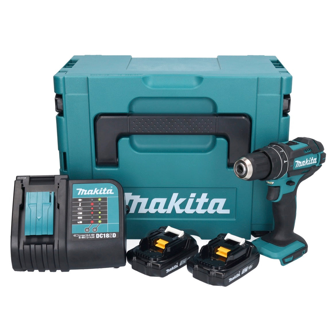 Makita DHP 482 SYJ Akku Schlagbohrschrauber 18 V 62 Nm + 2x Akku 1,5 Ah + Ladegerät + Makpac - Toolbrothers