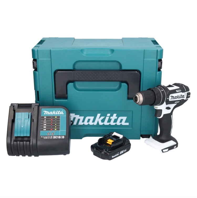 Makita DHP 482 SY1JW Akku Schlagbohrschrauber 18 V 62 Nm Weiß + 1x Akku 1,5 Ah + Ladegerät + Makpac - Toolbrothers