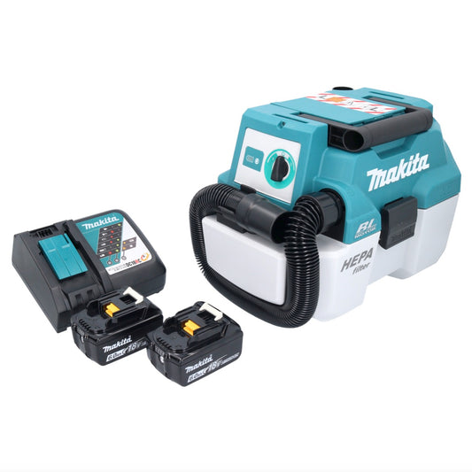 Aspirateur sans fil Makita DVC 750 LRG LXT 18 V 67 mbar 7,5 l sans balais + 2x batteries 6,0 Ah + chargeur