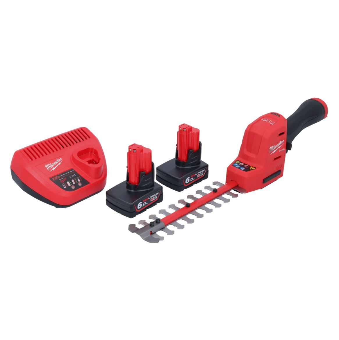 Cisaille à arbustes à batterie Milwaukee M12 FHT20-602 12 V 20 cm sans balais + 2x batteries 6,0 Ah + chargeur