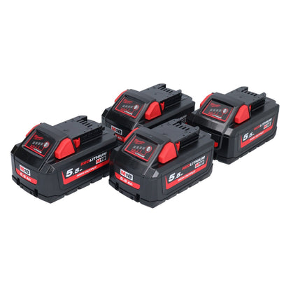 Milwaukee M18 HB 5,5 Akku Set 4x 18 V 5,5 Ah / 5500 mAh Li-Ion High Output ( 4x 4932464712 ) mit Ladestandsanzeige