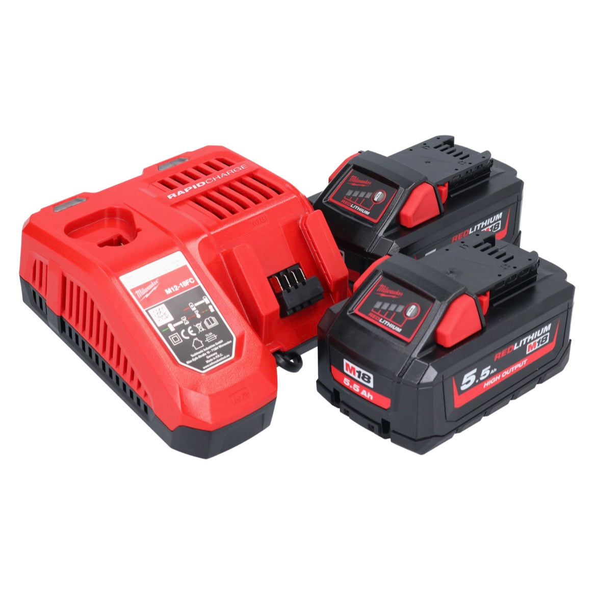 Kit de démarrage avec batterie Milwaukee M18 NRG-552 à haut rendement 18 V + 2x batterie 5,5 Ah (2x 4932464712) + chargeur M12-18 FC (4932451079)