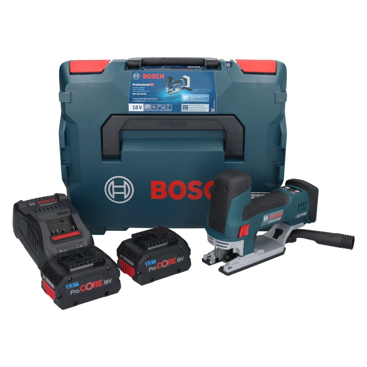 Bosch GST 18V-155 SC Professional Akku Stichsäge 18 V + 2x ProCORE Akku 5,5 Ah + Ladegerät + L-Boxx - Toolbrothers