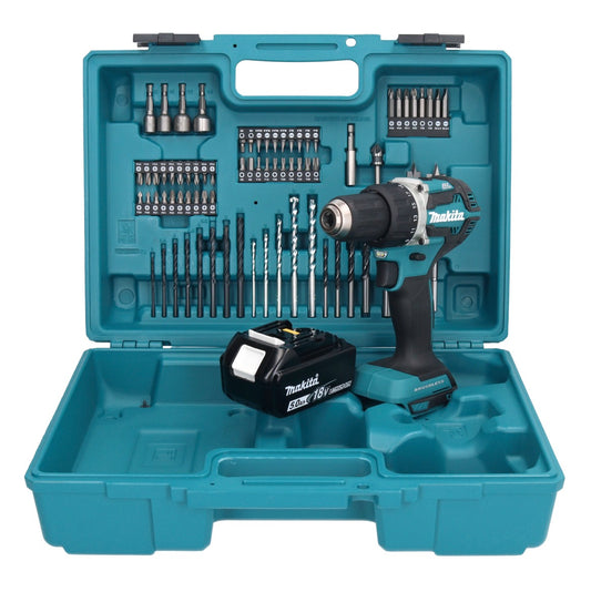 Makita DDF 484 T1X1 Akku Bohrschrauber 18 V 54 Nm + 1x Akku 5,0 Ah + 74 tlg. Zubehörset + Koffer - ohne Ladegerät