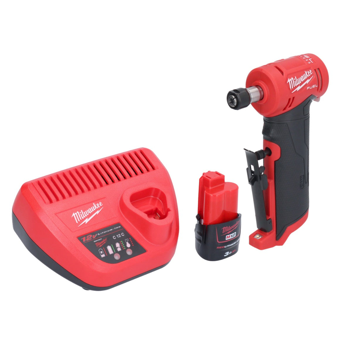 Meuleuse droite Milwaukee M12 FDGA-301 coudée 12 V 6 / 8 mm sans balais + 1x batterie 3,0 Ah + chargeur