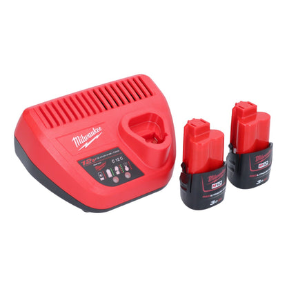 Meuleuse droite Milwaukee M12 FDGA-302 coudée 12 V 6 / 8 mm sans balais + 2x batterie 3,0 Ah + chargeur