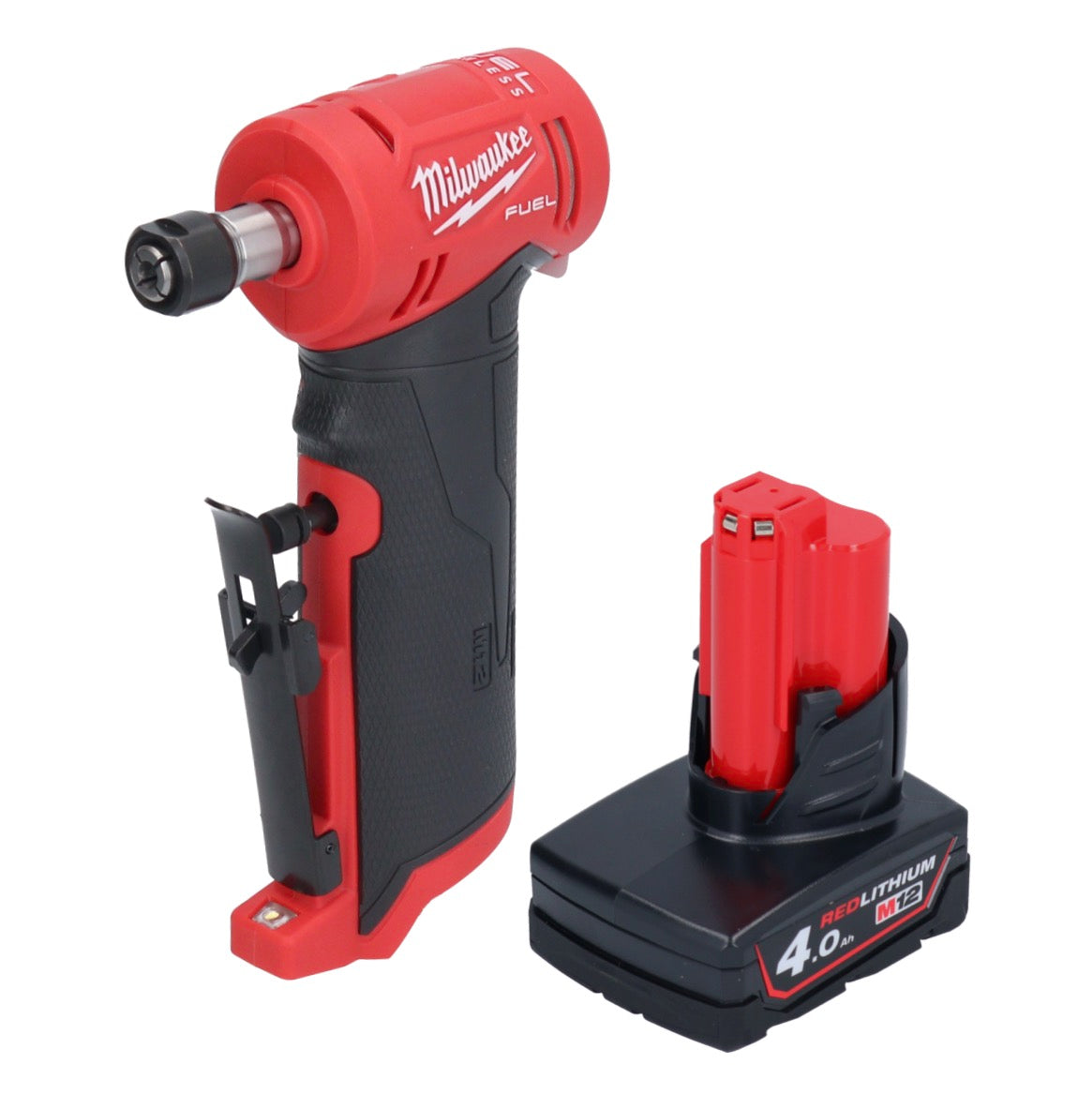 Meuleuse droite Milwaukee M12 FDGA-401 coudée 12 V 6 / 8 mm sans balais + 1x batterie 4,0 Ah - sans chargeur