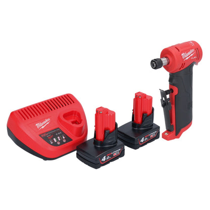 Meuleuse droite Milwaukee M12 FDGA-402 coudée 12 V 6 / 8 mm sans balais + 2x batterie 4,0 Ah + chargeur