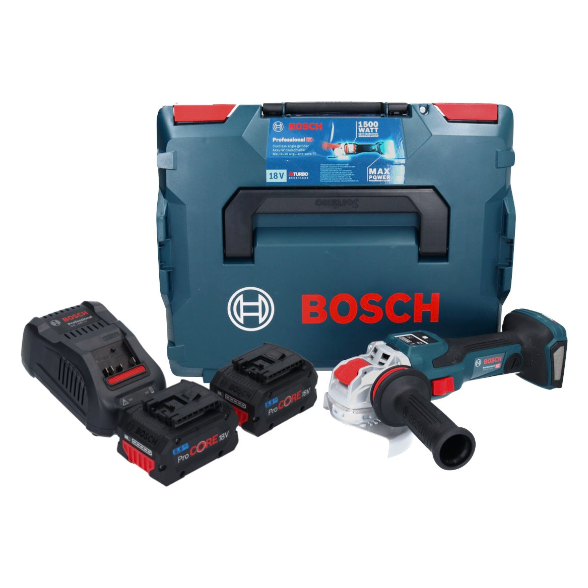 Bosch GWX 18V-15 SC Professional Akku Winkelschleifer 18 V ( 06019H6502 ) 125 mm BITURBO X-LOCK + 2x ProCORE Akku 5,5 Ah + Ladegerät + L-BOXX - Toolbrothers