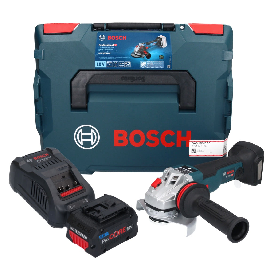 Bosch GWS 18V-10 SC Akku Winkelschleifer 18 V 125 mm Brushless + 1x ProCORE Akku 5,5 Ah + Ladegerät + L-Boxx - Toolbrothers