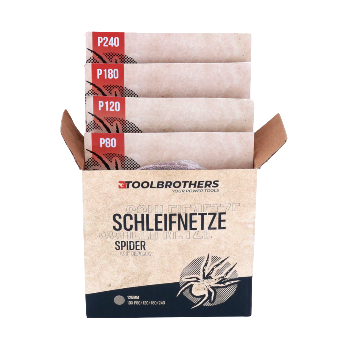 DBO 180 Z Akku Exzenterschleifer 18 V 125 mm + Toolbrothers SPIDER Netzschleifmittel Set - ohne Akku, ohne Ladegerät, Ideal für Heimwerker, Schleifen, fest montierte Staubbox - Toolbrothers