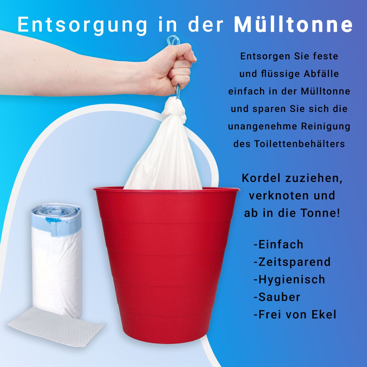 80 Toiletteneinlagen mit Superabsorbierenden Unterlagen, 4 Rollen, 20 Stück pro Rolle, Einlage 59 x 38 cm, mit Kordelzug, in weiß, blau 2er Set - Toolbrothers