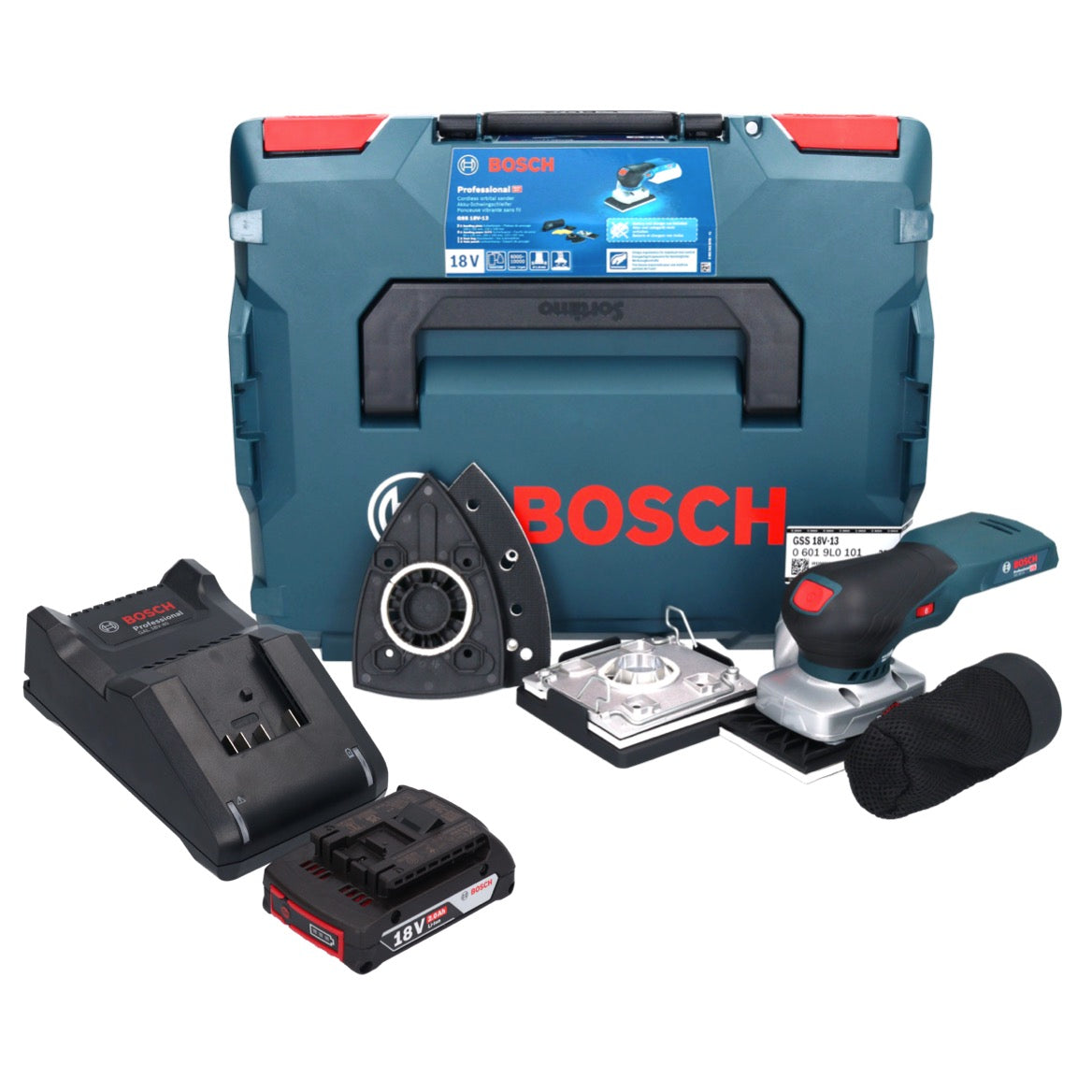 Bosch GSS 18V-13 Akku Schwingschleifer 18 V + 1x Akku 2,0 Ah + Ladegerät + L-BOXX