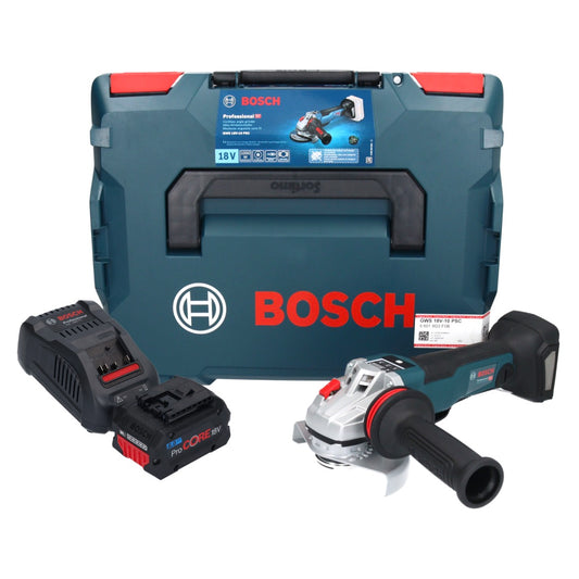 Meuleuse d'angle sur batterie Bosch GWS 18V-10 PSC Professional 18 V 125 mm sans balais + 1 batterie ProCORE 8,0 Ah + chargeur + L-Boxx