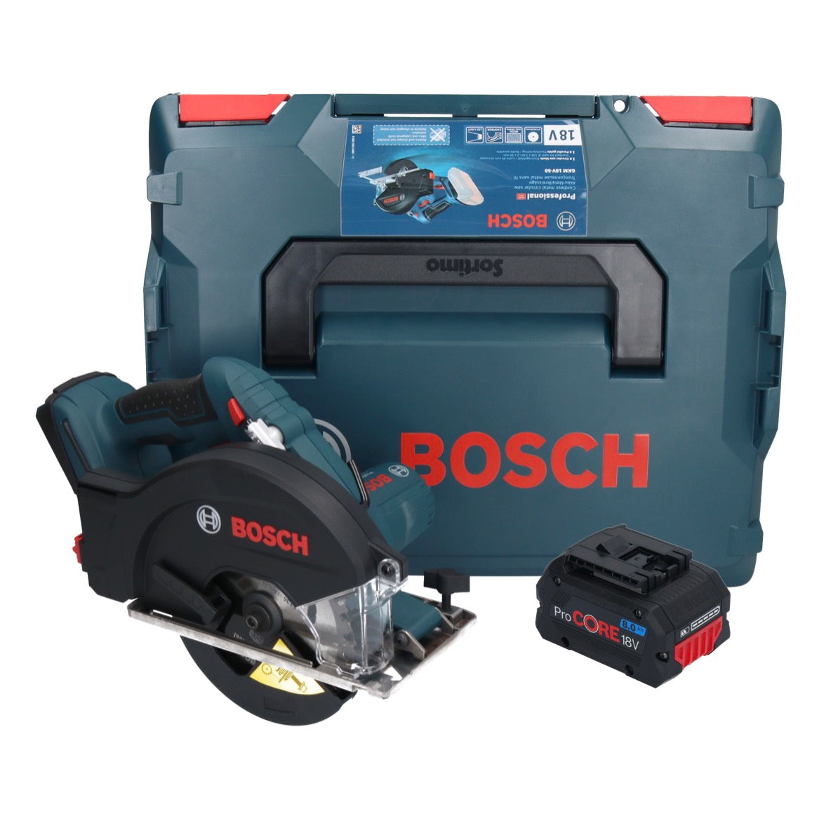 Bosch GKM 18V-50 Professional Akku Metall Handkreissäge 18 V 136 mm Brushless + 1x ProCORE Akku 8,0 Ah + L-Boxx - ohne Ladegerät