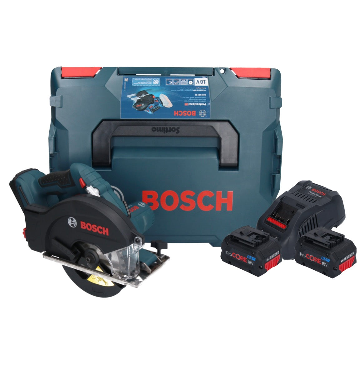 Bosch GKM 18V-50 Professional Akku Metall Handkreissäge 18 V 136 mm Brushless + 2x ProCORE Akku 8,0 Ah + Ladegerät + L-Boxx