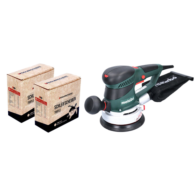 Metabo SXE 450 TurboTec Exzenterschleifer 350 Watt 150 mm ( 600129000 ) + 2x Toolbrothers TURTLE Schleifset 120x Schleifscheiben 150 mm Klett 6 Loch  je 20x P40 / P60 / P80 / P120 / P180 / 240 - Toolbrothers