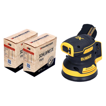 DeWalt DCW 210 N Akku Exzenterschleifer 18 V 125 mm Brushless Solo + 2x Toolbrothers SPIDER Netzschleifmittel Set - Toolbrothers