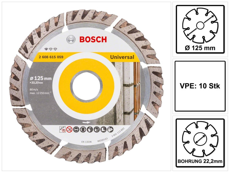 Bosch Standard for Universal Diamanttrennscheibe 125 x 22,23 mm 10 Stk. ( 2608615060 ) für Beton, Stahl-Beton, Back-, Kalk- und Sand-Stein