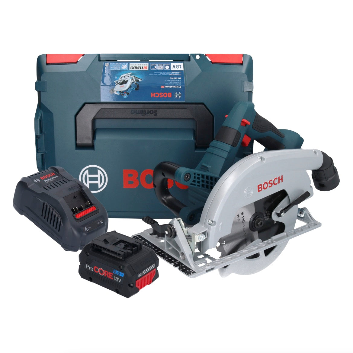 Bosch GKS 18V-70 L Akku Kreissäge 18 V Brushless 190 mm BITURBO + 1x ProCORE Akku 8,0 Ah + Ladegerät + L-Boxx