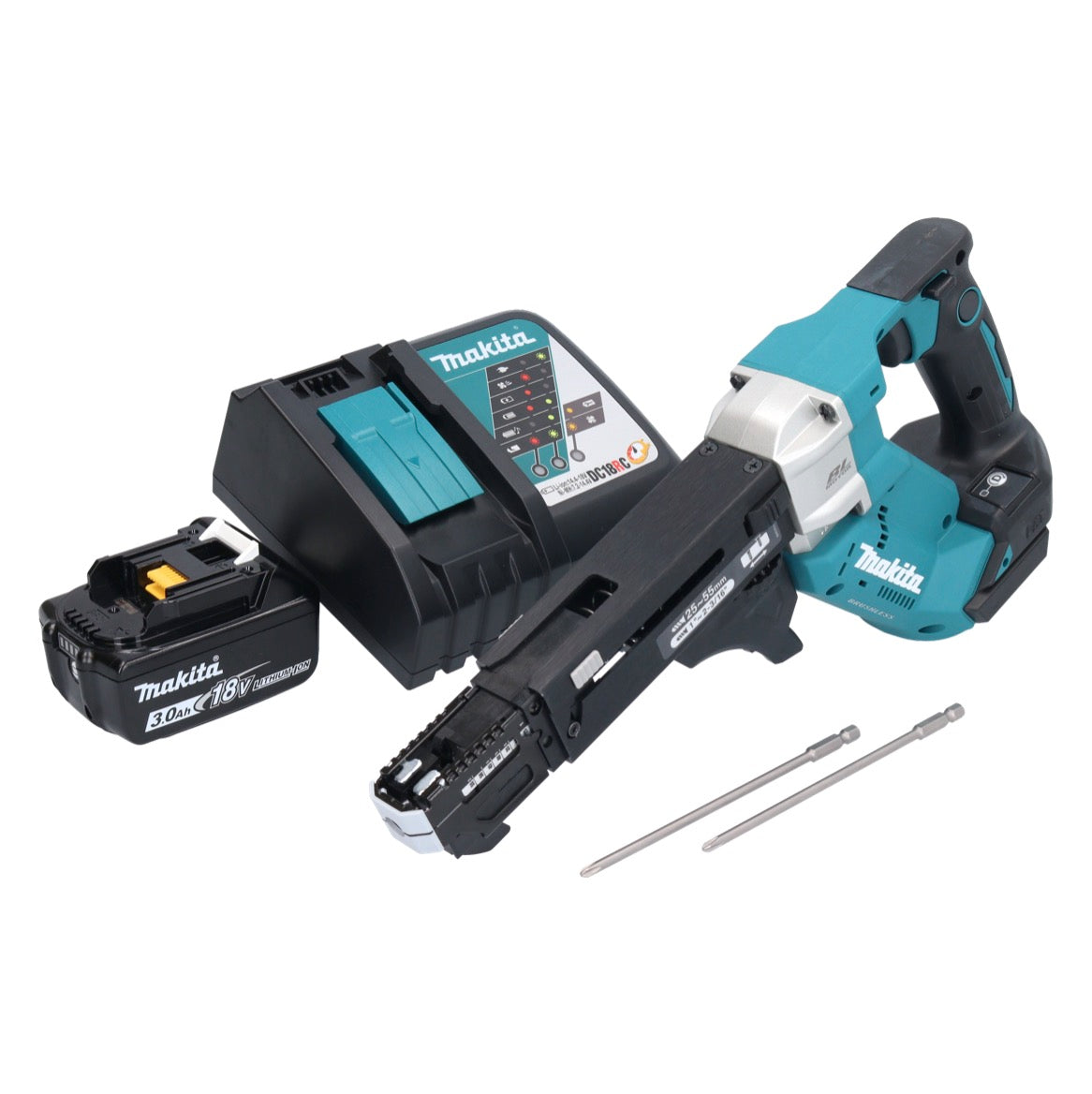 Makita DFR 551 RF1 Akku Magazinschrauber 18 V 25 - 55 mm Brushless + 1x Akku 3,0 Ah + Ladegerät - Toolbrothers