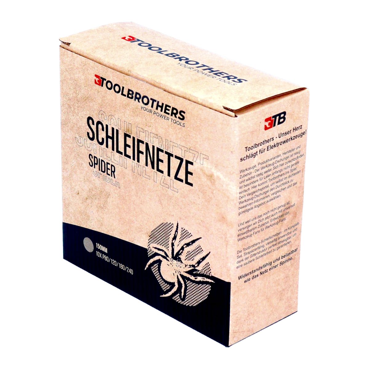 Toolbrothers SPIDER Schleifset Netz 150 mm 2 Packungen 80x Schleifnetze Klett je 20x P80 / P120 / P180 / P240 für Hartholz, Weichholz, Lack, Stein, Stahl, Aluminium, Furnier - Toolbrothers