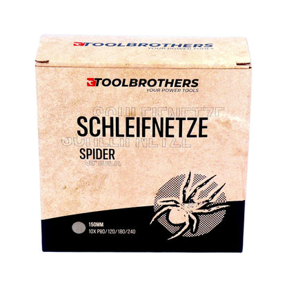 Toolbrothers SPIDER Schleifset Netz 150 mm 2 Packungen 80x Schleifnetze Klett je 20x P80 / P120 / P180 / P240 für Hartholz, Weichholz, Lack, Stein, Stahl, Aluminium, Furnier - Toolbrothers