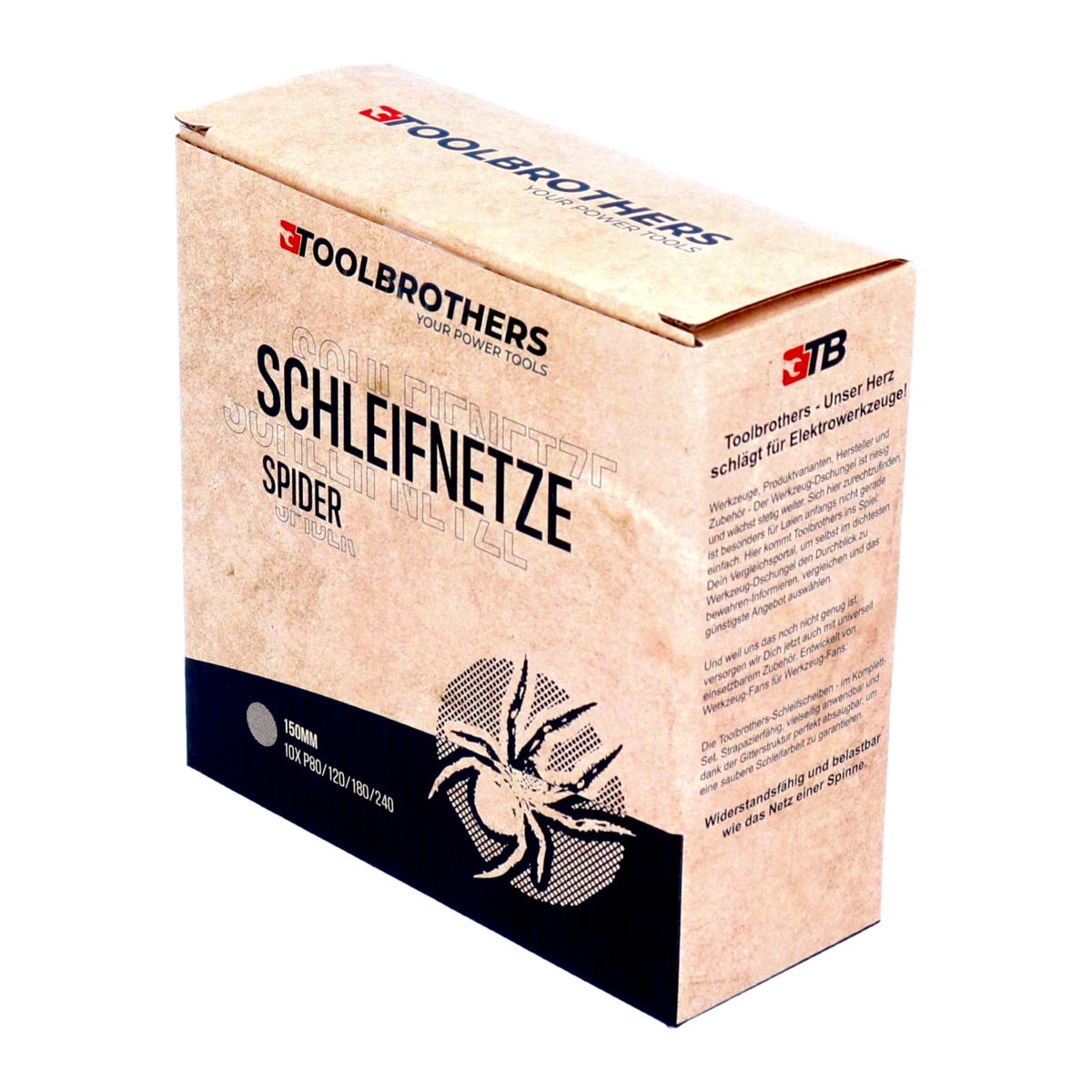 Toolbrothers SPIDER Schleifset Netz 150 mm 4 Packungen 160x Schleifnetze Klett je 40x P80 / P120 / P180 / 240 für Hartholz, Weichholz, Lack, Stein, Stahl, Aluminium, Furnier - Toolbrothers