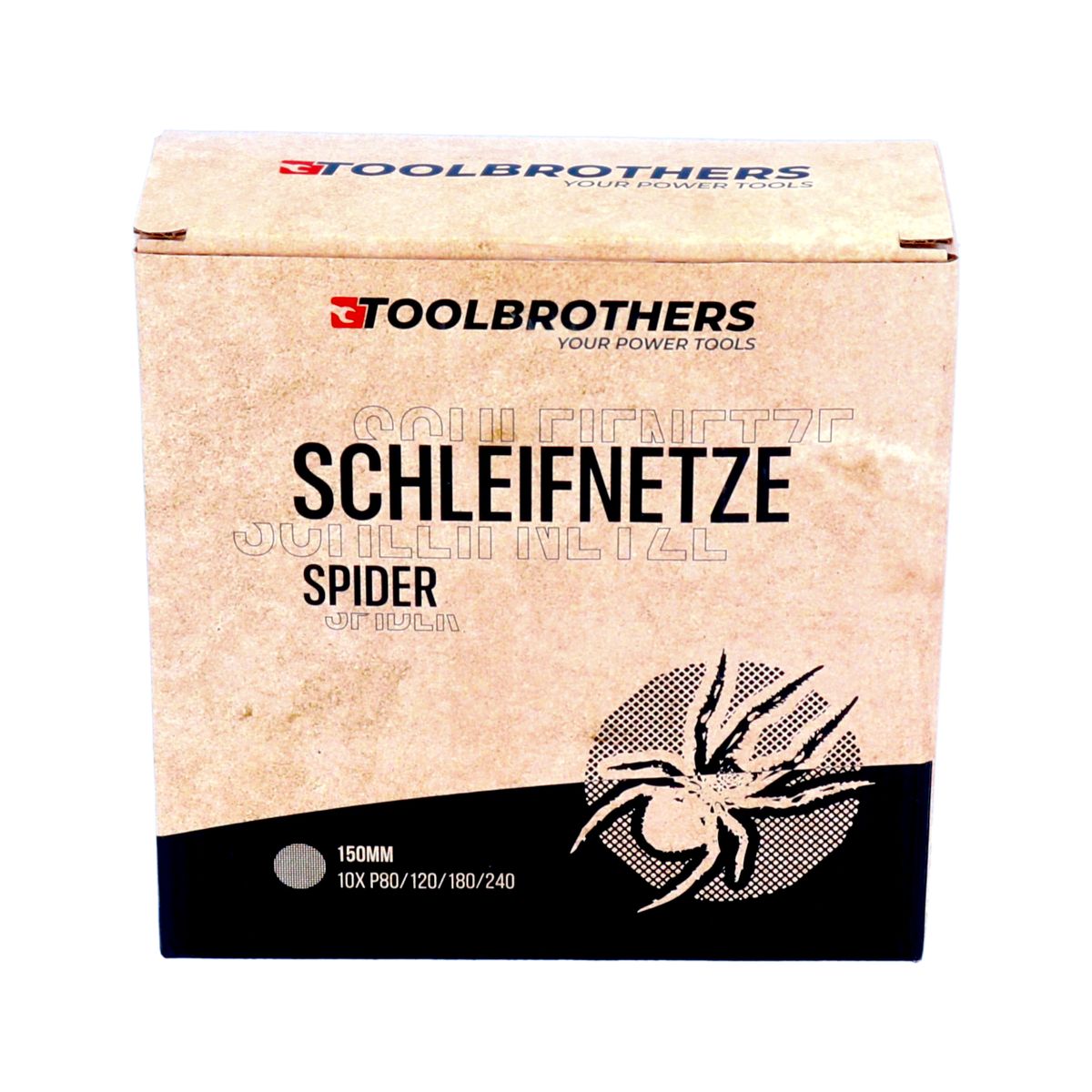 Toolbrothers SPIDER Schleifset Netz 150 mm 4 Packungen 160x Schleifnetze Klett je 40x P80 / P120 / P180 / 240 für Hartholz, Weichholz, Lack, Stein, Stahl, Aluminium, Furnier - Toolbrothers