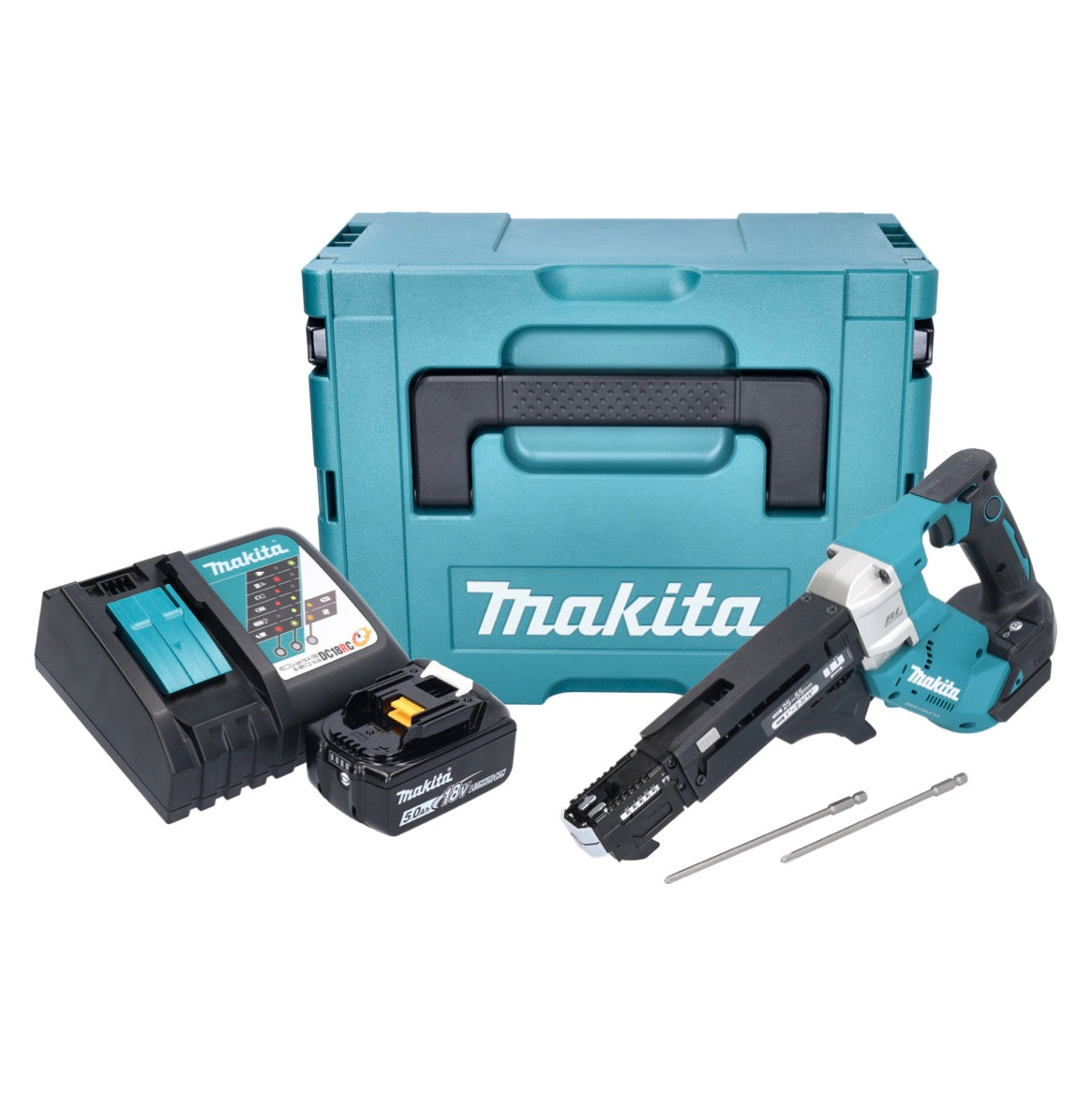 Makita DFR 551 RT1J Akku Magazinschrauber 18 V 25 - 55 mm Brushless + 1x Akku 5,0 Ah + Ladegerät + Makpac - Toolbrothers