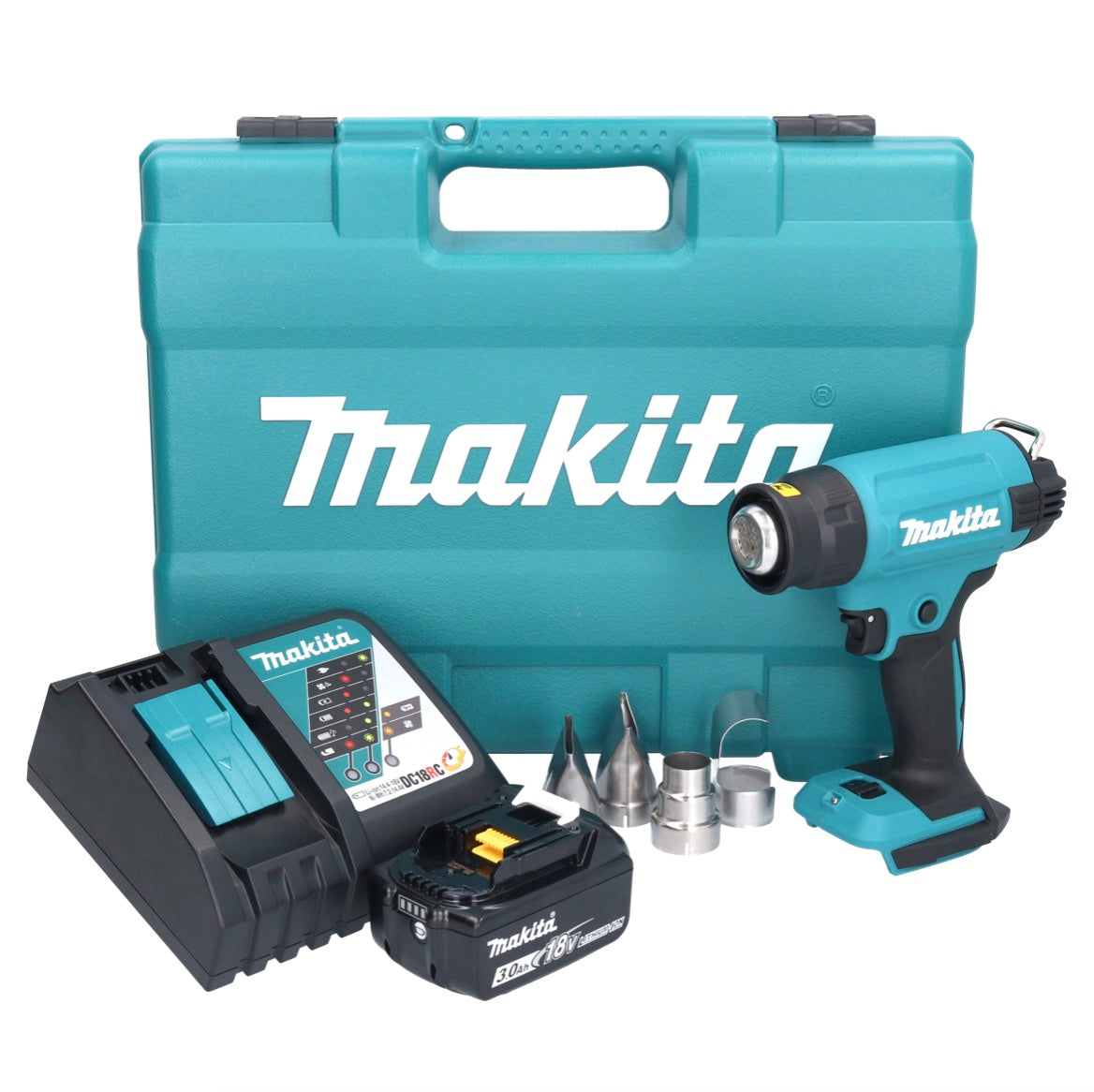 Makita DHG 181 RF1K Akku Heißluftgebläse 18 V 150 - 550°C + 1x Akku 3,0 Ah + Ladegerät + Koffer - Toolbrothers