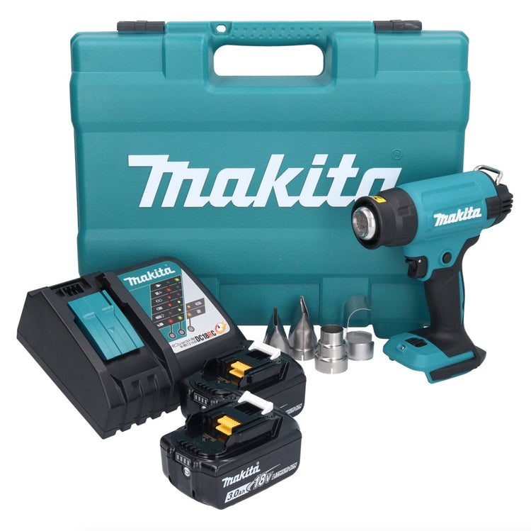 Makita DHG 181 RFK Akku Heißluftgebläse 18 V 150 - 550°C + 2x Akku 3,0 Ah + Ladegerät + Koffer - Toolbrothers