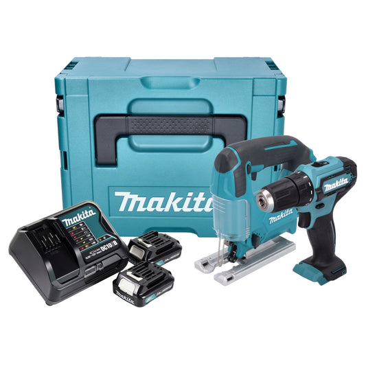 Makita CLX 237 SAJ kit spécial batterie perceuse à percussion DF 333 D + scie sauteuse sans fil JV 101 D + 2x batterie 2,0 Ah + chargeur + Makpac