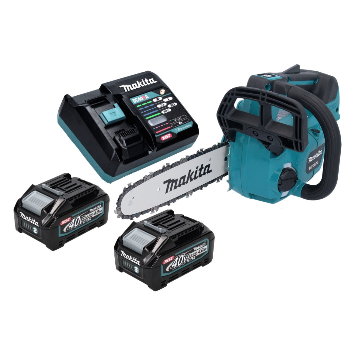 Tronçonneuse à batterie Makita UC 002 GM201 40 V max. 25 cm 24,8 m/s sans balais + 2x batteries 4,0 Ah + chargeur