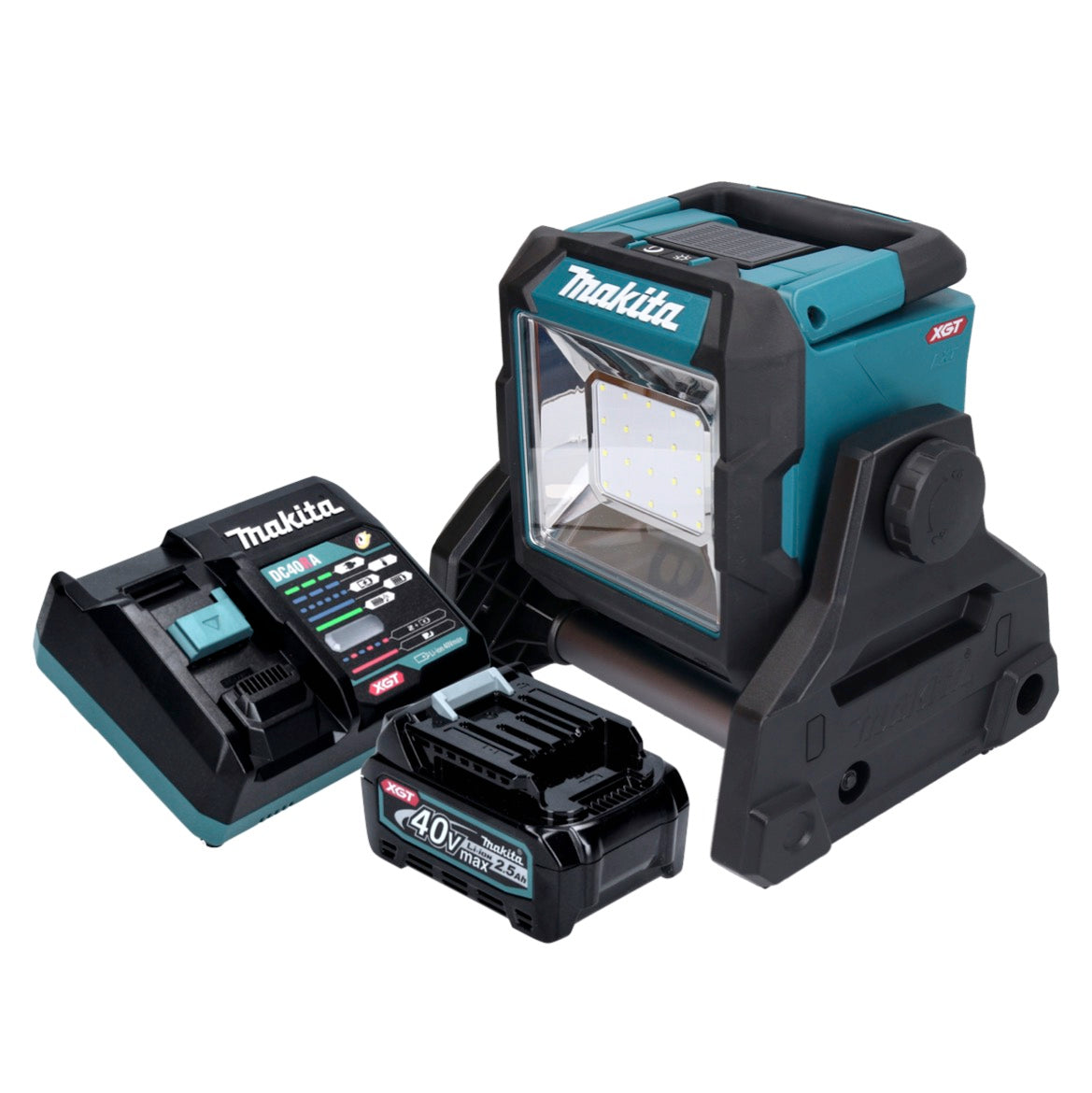 Makita ML003GD101 Projecteur de chantier LED à batterie 18 V / 40 V max 1100 lm + 1x batterie 2,5 Ah + chargeur