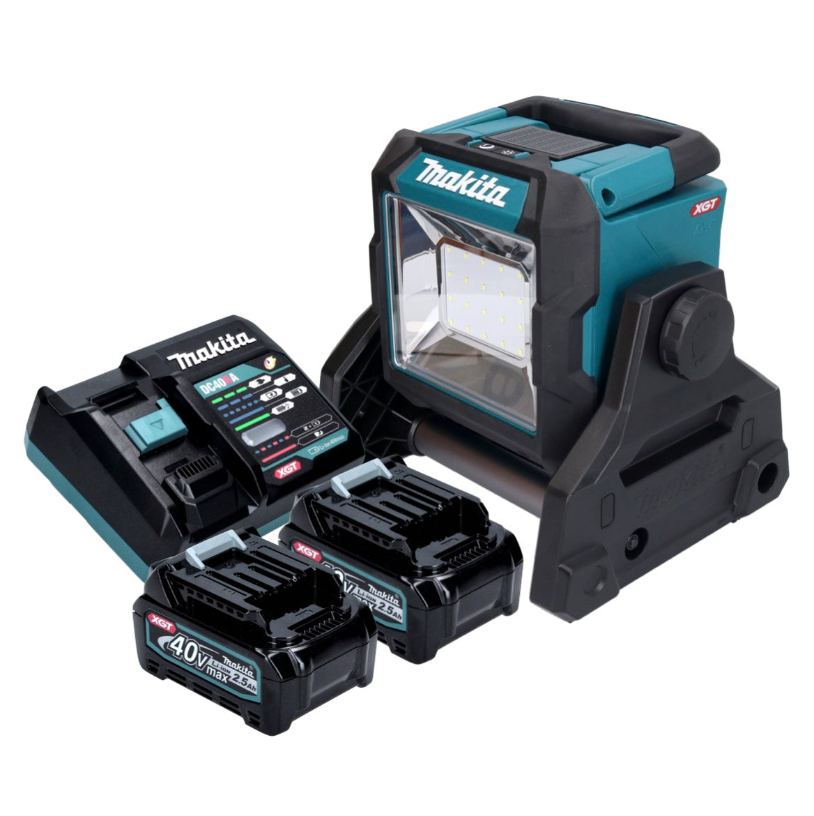 Makita ML003GD201 Projecteur de chantier LED à batterie 18 V / 40 V max 1100 lm + 2x batteries 2,5 Ah + chargeur