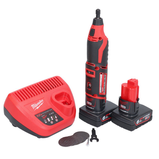 Outil rotatif à batterie Milwaukee C12 RT-602 12 V solo + 2x batterie 6,0 Ah + chargeur