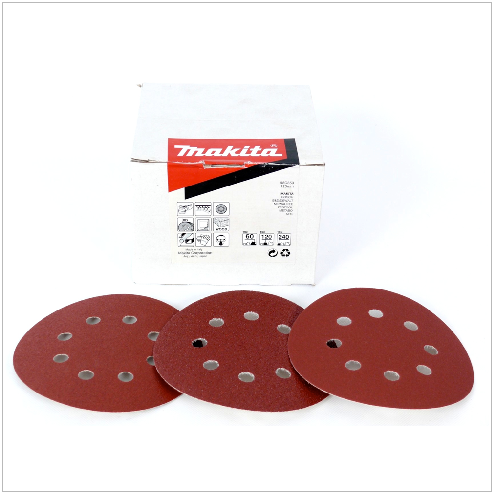 Makita 98 C 359 Schleifpapier 125 mm Klett Schleifscheiben Set ( P60 & P120 & P240 ) - Toolbrothers