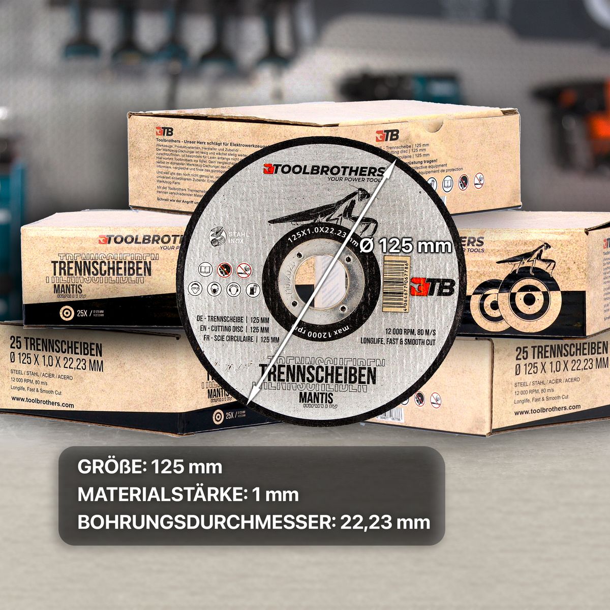 Makita DGA 506 Z Meuleuse d'angle sans fil 18 V 125 mm brushless solo + jeu de disques à tronçonner Toolbrothers MANTIS - sans batterie, sans chargeur