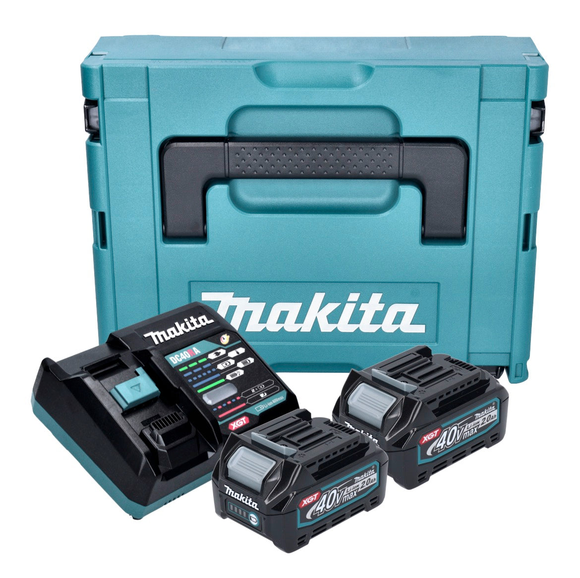 Kit source d'alimentation Makita (191V07-0) 2x batterie BL 4020 40 V max. 2,0 Ah XGT + chargeur DC 40 RA + Makpac.