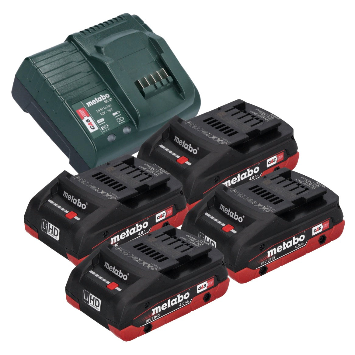 Metabo Basic Set 4x LiHD Akkupack 18 V 4,0 Ah ( 4x 625367000 ) + Metabo SC 30 Ladegerät 12 - 18 V ( 316067840 ) - Toolbrothers